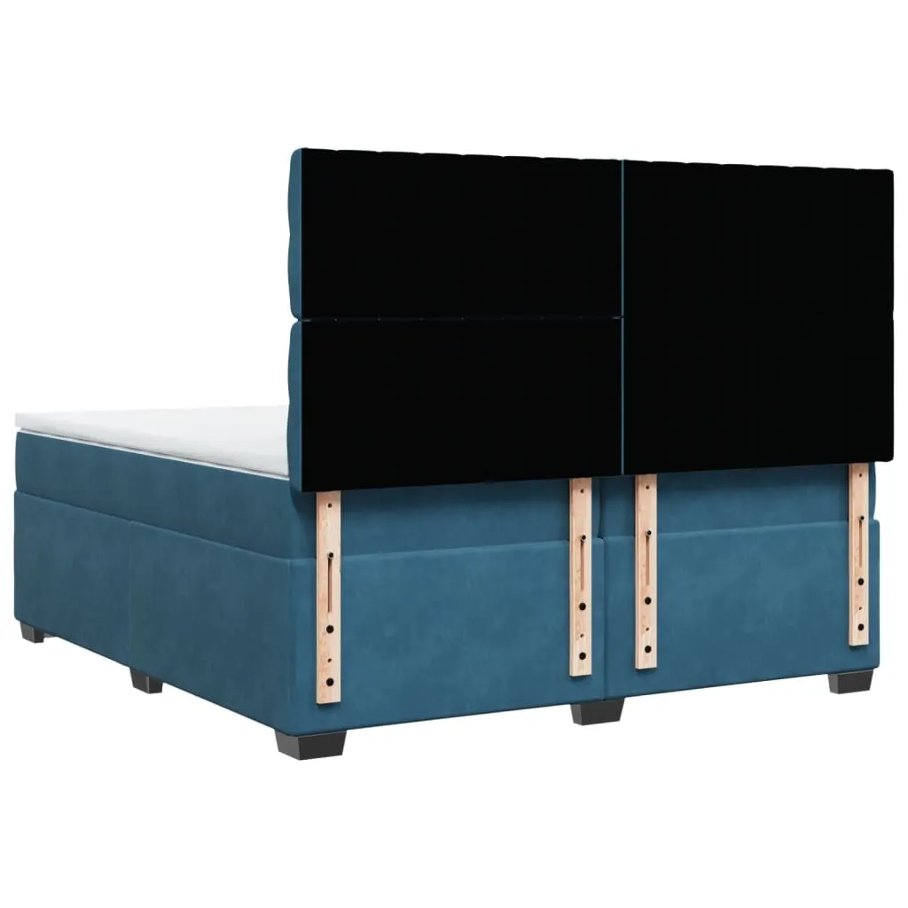 vidaXL Blue Velvet Box Spring Bed with Mattress - 200x200 cm | Luxurious Comfort & Stylish Design