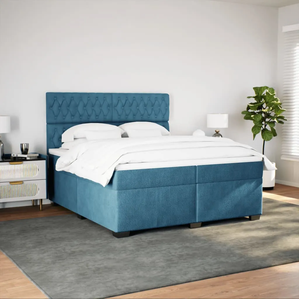 vidaXL Blue Velvet Box Spring Bed with Mattress - 200x200 cm | Luxurious Comfort & Stylish Design