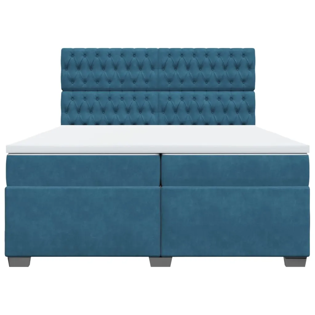 vidaXL Blue Velvet Box Spring Bed with Mattress - 200x200 cm | Luxurious Comfort & Stylish Design