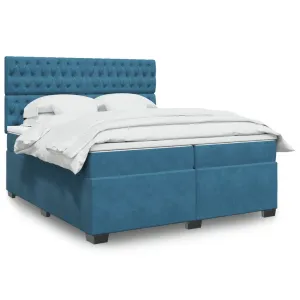 vidaXL Blue Velvet Box Spring Bed with Mattress - 200x200 cm | Luxurious Comfort & Stylish Design