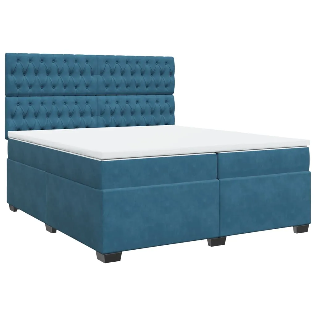 vidaXL Blue Velvet Box Spring Bed with Mattress - 200x200 cm | Luxurious Comfort & Stylish Design