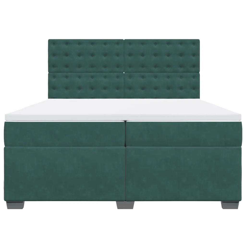 vidaXL Dark Green Velvet Box Spring Bed with Mattress - 200x200 cm, Luxurious Comfort & Adjustable Headboard