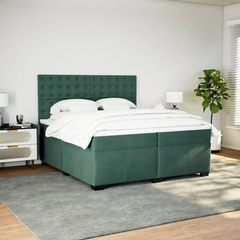 vidaXL Dark Green Velvet Box Spring Bed with Mattress - 200x200 cm, Luxurious Comfort & Adjustable Headboard