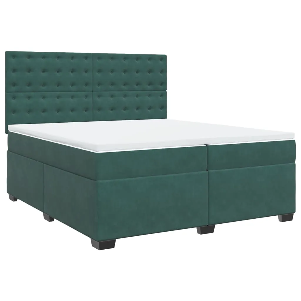 vidaXL Dark Green Velvet Box Spring Bed with Mattress - 200x200 cm, Luxurious Comfort & Adjustable Headboard