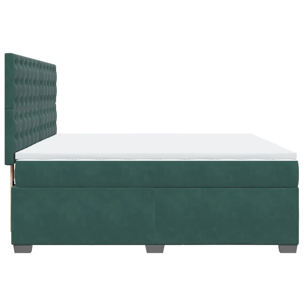 vidaXL Dark Green Velvet Box Spring Bed with Mattress - 200x200 cm, Luxurious Comfort & Adjustable Headboard