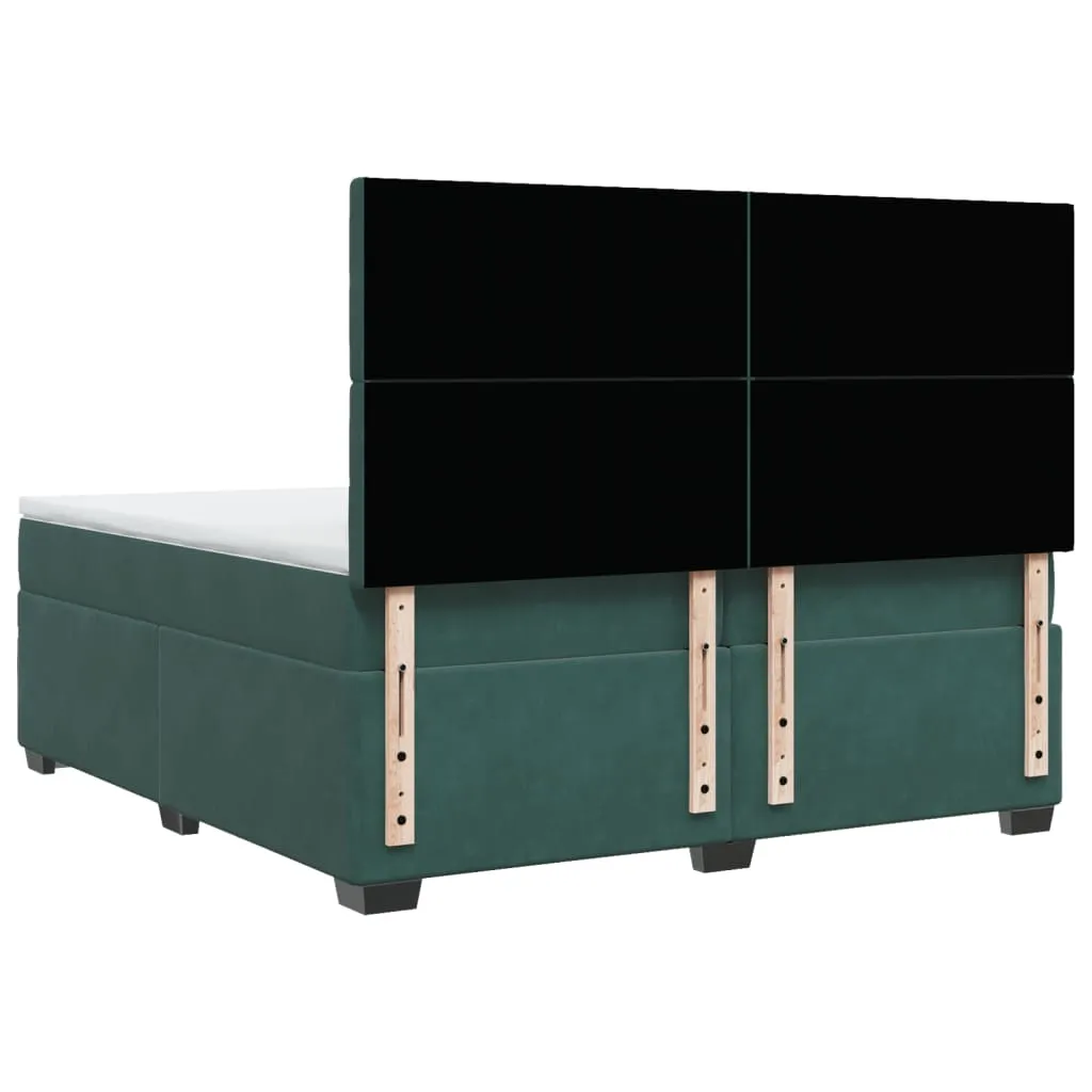 vidaXL Dark Green Velvet Box Spring Bed with Mattress - 200x200 cm, Luxurious Comfort & Adjustable Headboard