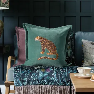 Waghoba Embroidered Feather Cushion Aqua