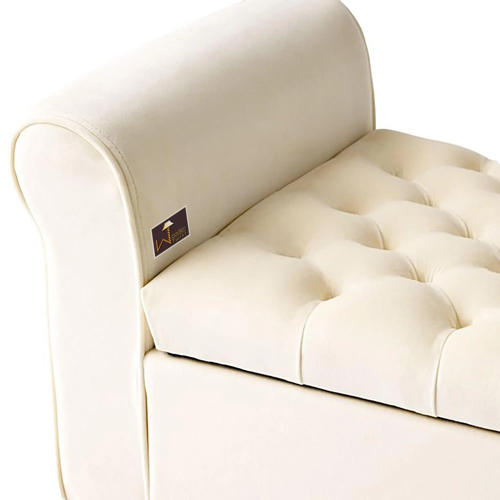 Wooden Twist Zamansız Button Tufted Design Premium Wood 2 Seater Storage Bench (Ivory)