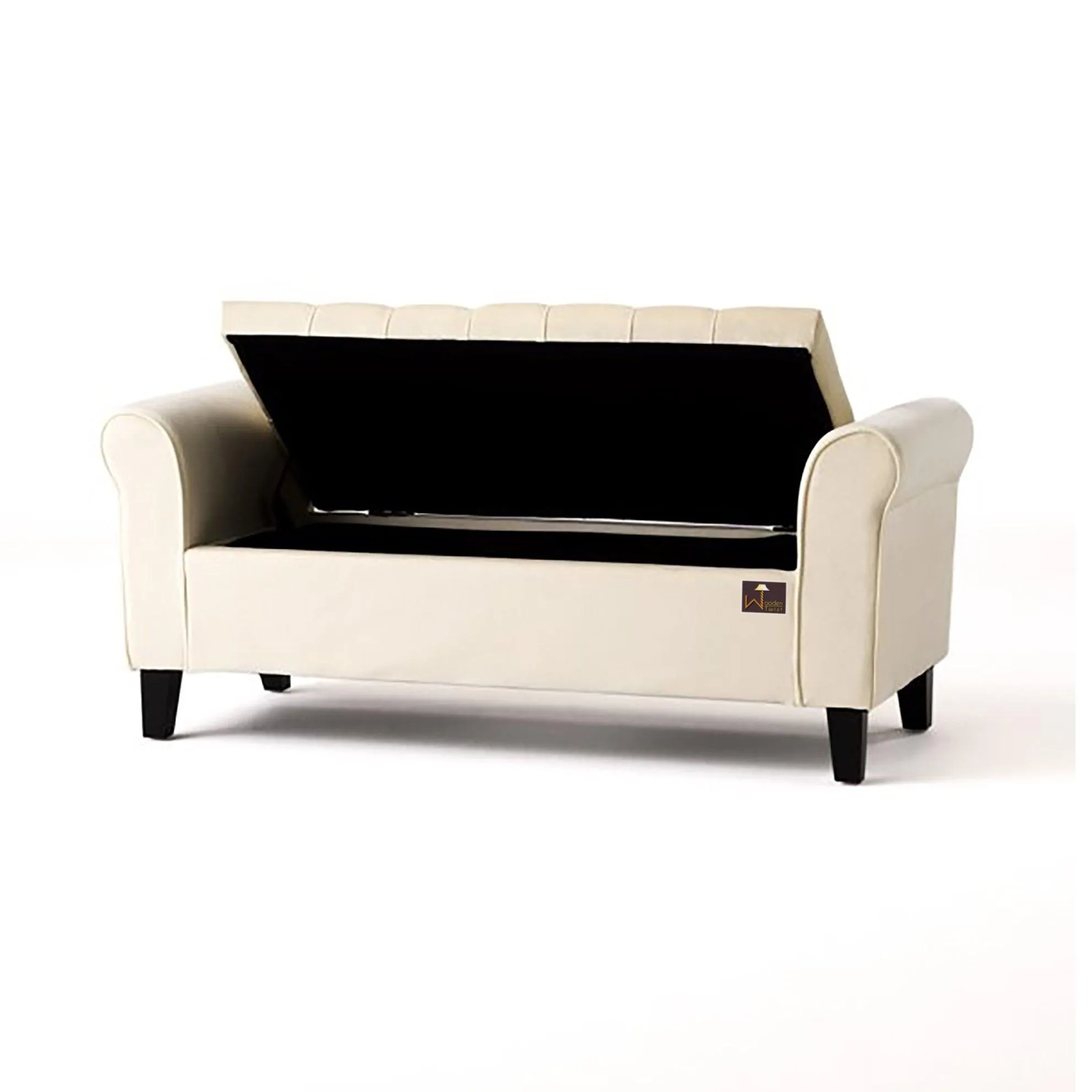 Wooden Twist Zamansız Button Tufted Design Premium Wood 2 Seater Storage Bench (Ivory)